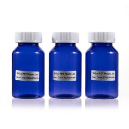 150cc Blue PET Plastic Packer Bottle (F2205P0150) with White Child-Resistant Plastic Cap