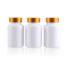 120cc White PET Plastic Packer Bottle (F3001P0120) with Electroplated Gold Plastic Cap (Hot Stamped Double Lines on the Side)