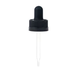 18/400 Ribbed-Style Black Child-Resistant Dropper with Straight-Tipped Glass Pipette (A18400CR02)