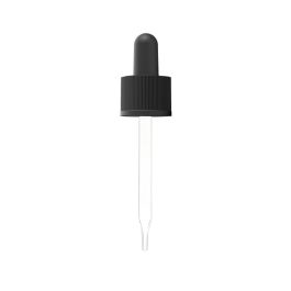 18/415 Black Smooth-Sided Ribbed-Style Child-Resistant Dropper with Straight-Tipped Glass Pipette (A18415CR01GP-3)