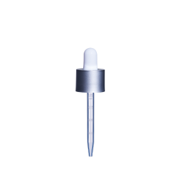 18/415 Smooth-Sided Matte Silver Child-Resistant Dropper with 77mm Long Graduated Plastic Pipette (A18415CR01MSL01)