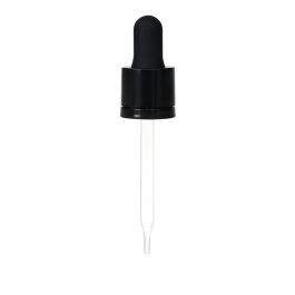 18/415 Glossy Black Tamper Evident Dropper with Straight-Tipped Glass Pipette (A18415TE03)