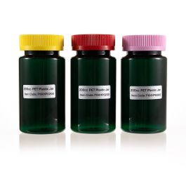 200cc Green PET Plastic Packer Bottle (F1001P0200) with Colorful Child-Resistant Plastic Cap