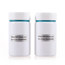 120cc White PET Plastic Packer Bottle (F2061P0120) with Blue and White Double Shell Cap