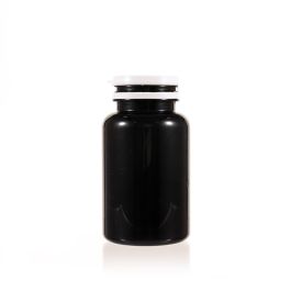 200cc Black PET Plastic Packer Bottle (F2126P0200) with White Tear-Off Plastic Cap