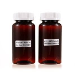 250cc Amber PET Plastic Packer Bottle (F2146P0250) with White Child-Resistant Plastic Cap