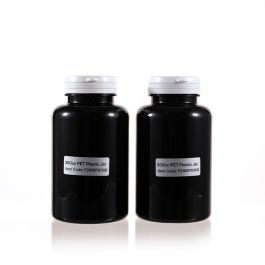 300cc Black PET Plastic Packer Bottle (F2160P0300) with White Tear-Off Plastic Cap