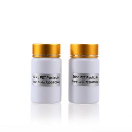 60cc White PET Plastic Packer Bottle (F2201P0060) with Electroplated Glod Plastic Cap (Hot Stamped Single Lines on the Side)