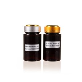 100cc Amber PET Plastic Packer Bottle (F3004P0100) with Electroplated Silver and Gold Double Shell Cap