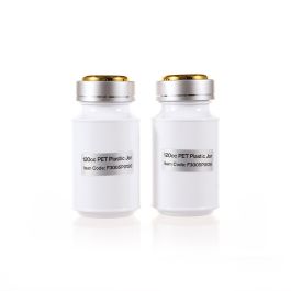 120cc Opaque White PET Plastic Packer Bottle (F3005P0120) with Electroplated Silver Double Shell Cap