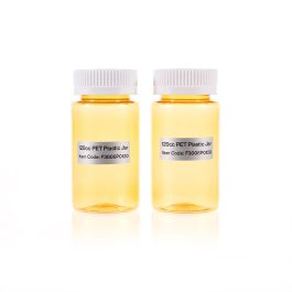 120cc Yellow PET Plastic Packer Bottle (F3006P0120) with White Child-Resistant Plastic Cap