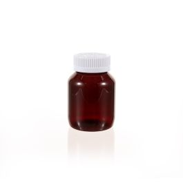 150cc Amber PET Plastic Packer Bottle (F3006P0150) with White Child-Resistant Plastic Cap