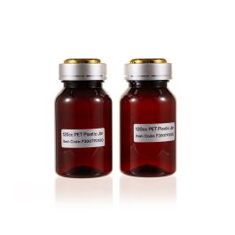 120cc Amber Plastic Packer Bottle (F3007P0120) with Electroplated Silver Double Shell Cap