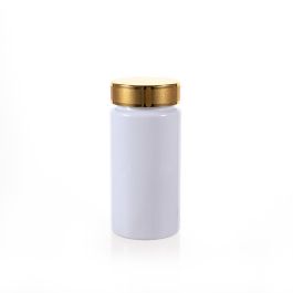 150cc Opaque White PET Plastic Packer Bottle (F3021P0150) with Gold Plastic Cap