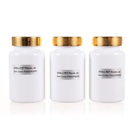 200cc Opaque White PET Plastic Packer Bottle (F3021P0200) with Gold Plastic Cap