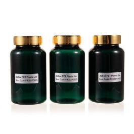 225cc Green PET Plastic Packer Bottle (F3021P0225) with Gold Plastic Cap