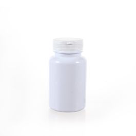 200cc Opaque White PET Plastic Packer Bottle (F3041P0200) with Yellow and White Tear-Off Plastic Cap