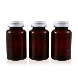 150cc Amber PET Plastic Packer Bottle (F3042P0150) with White Tear-Off Plastic Cap