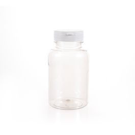 250cc Clear PET Plastic Packer Bottle (F3042P0250) with White and Yellow Tear-Off Plastic Cap